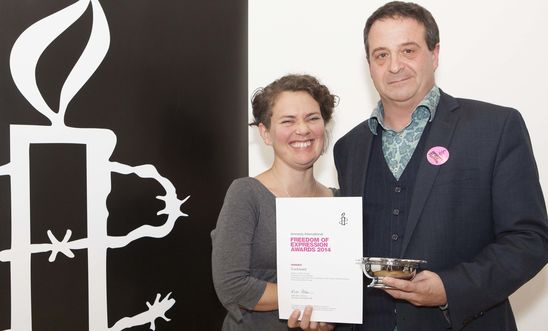 Amnesty Freedom of Expression Award winners 2014 Mark Thomas and Emma Callander