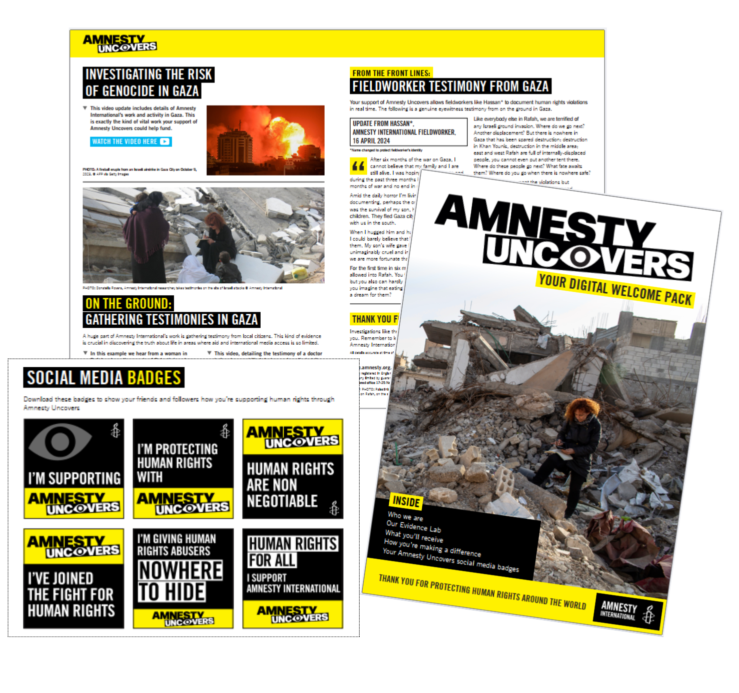 Screenshots from an Amnesty Uncovers magazine