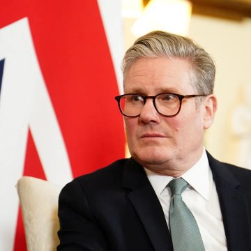 Keir Starmer with union jack background Keir Starmer with union jack background