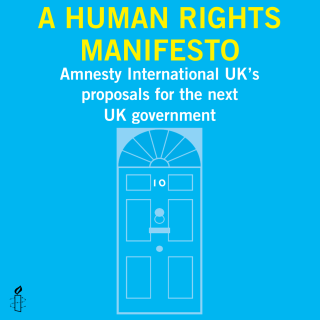 Amnesty UK's Human Rights Manifesto with a depiction of the door of Number 10 Downing Street