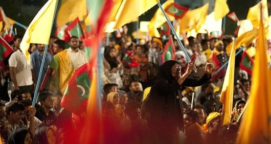 Protests in the Maldivian capital, Male. Copyright Mohamed Muha/Demotix