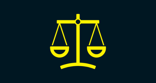 An image of yellow measuring scales on a black background to indicate justice
