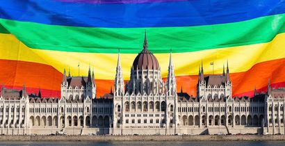 Hungary parliament LGBTI flag