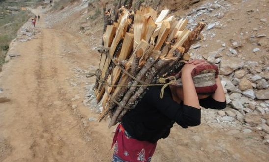 A woman carries wood in Mugu district, Nepal. A woman carries wood in Mugu district, Nepal.