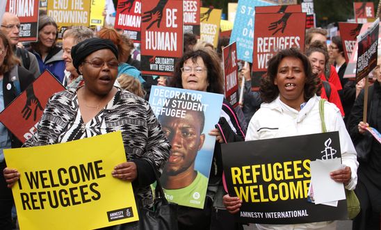 Refugees Welcome demonstration march underway in London Refugees Welcome demonstration march underway in London