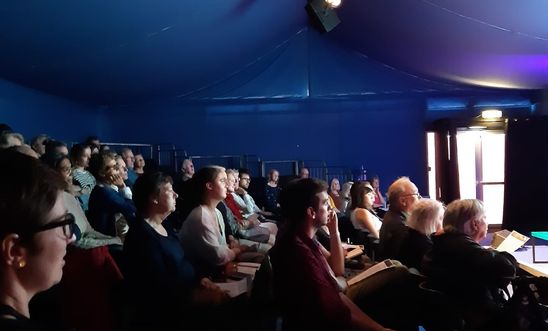 Image shows an audience in a darkened theatre