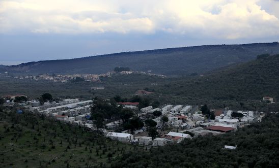 View of Moria refugee camp on the island of Lesvos, Greece 2018