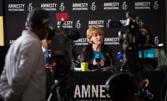 Agnès Callamard at a press conference 