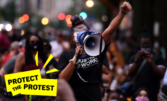 Woman with raised fist 