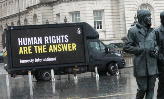 Van in Liverpool which says Human Rights Are the Answer