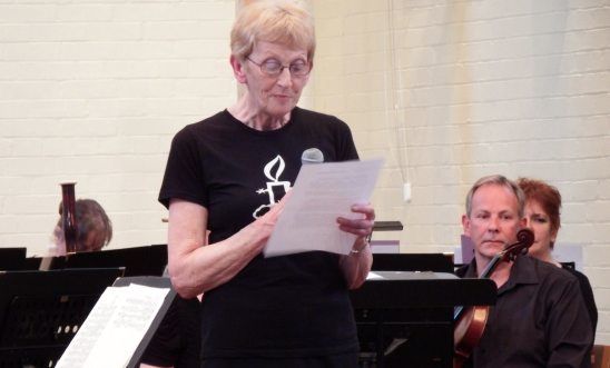 Liz thanking Amaretti Orchestra at their fundraising concert