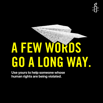 a few words go a long way, use yours to help someone whose human rights are being violated with paper airplane letter a few words go a long way, use yours to help someone whose human rights are being violated with paper airplane letter